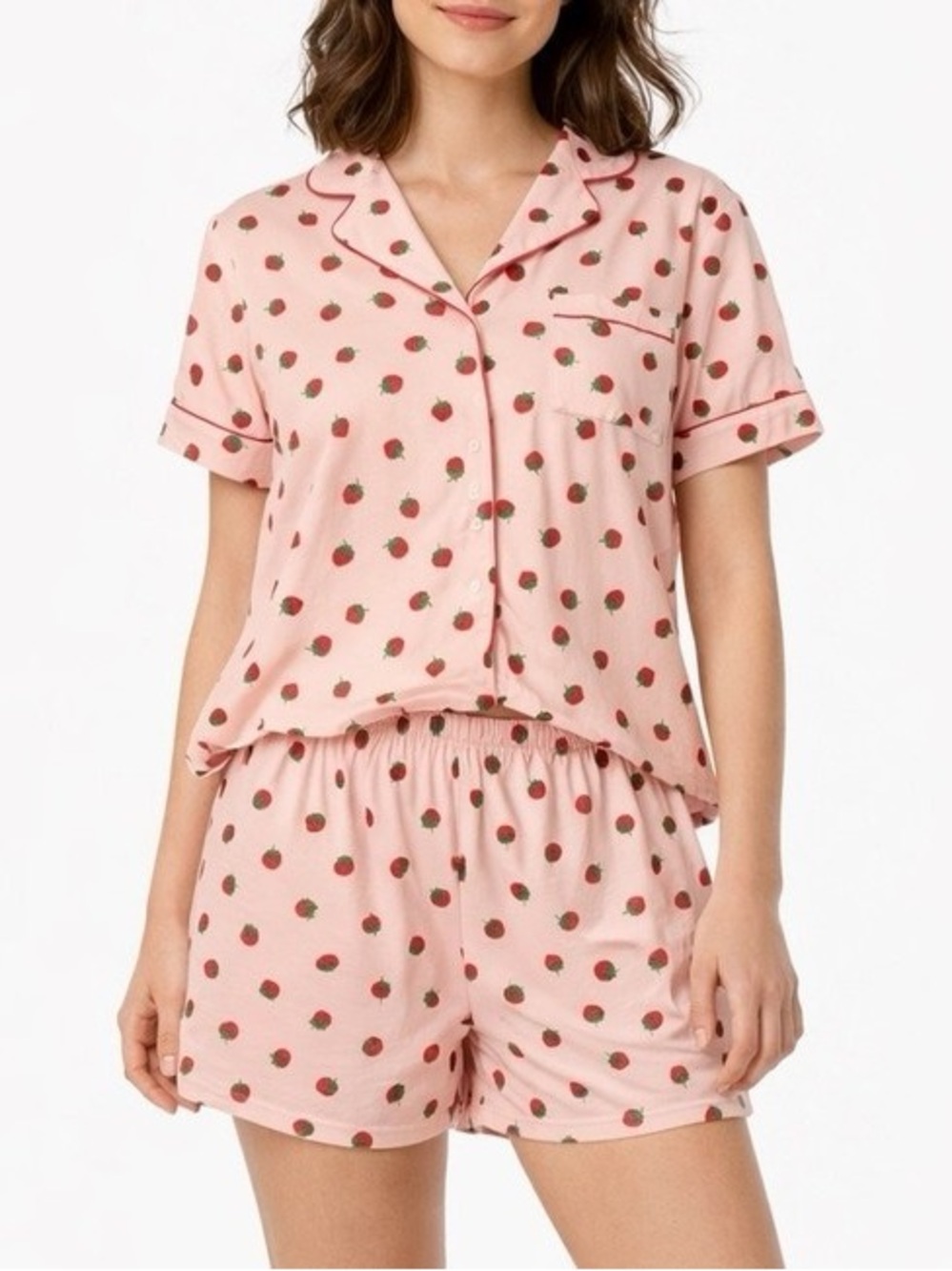 kate spade Pink Strawberry-Print Short Pajama Set